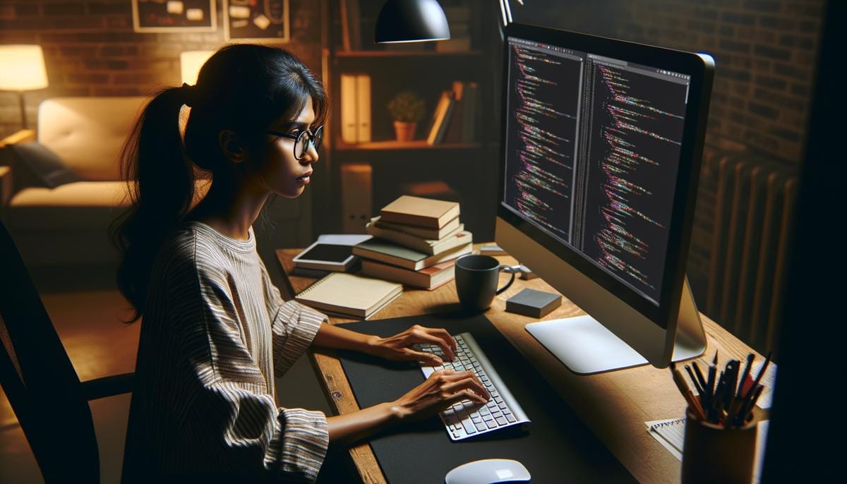 A person reviewing code on a computer screen