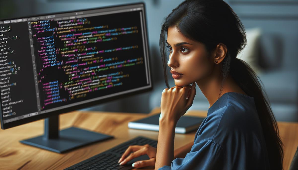 A developer working on code with logging statements to monitor and debug the application